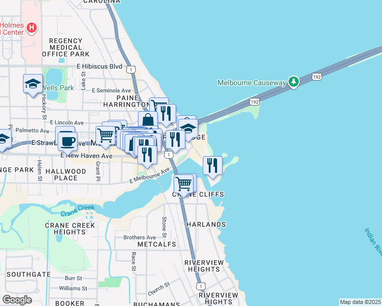 map of restaurants, bars, coffee shops, grocery stores, and more near 2200 Front Street in Melbourne