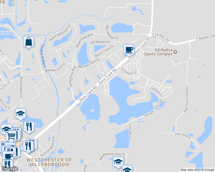 map of restaurants, bars, coffee shops, grocery stores, and more near 14507 Cotswolds Drive in Tampa