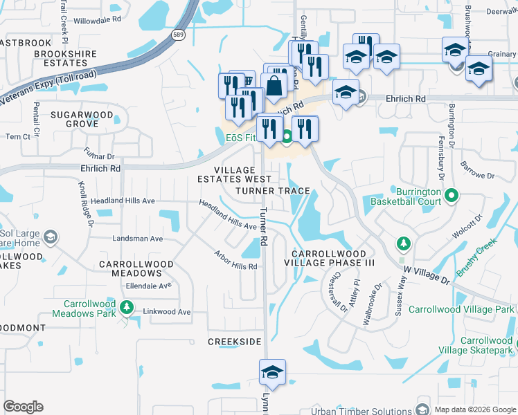 map of restaurants, bars, coffee shops, grocery stores, and more near 4902 Oakshire Drive in Tampa