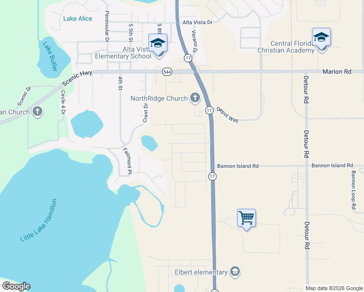 map of restaurants, bars, coffee shops, grocery stores, and more near 3086 Landings Court in Haines City