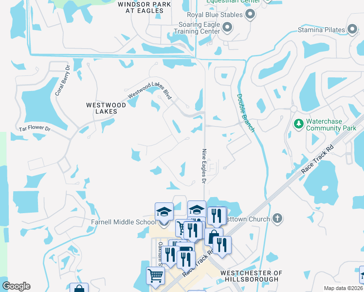 map of restaurants, bars, coffee shops, grocery stores, and more near 12516 Blazing Star Drive in Tampa