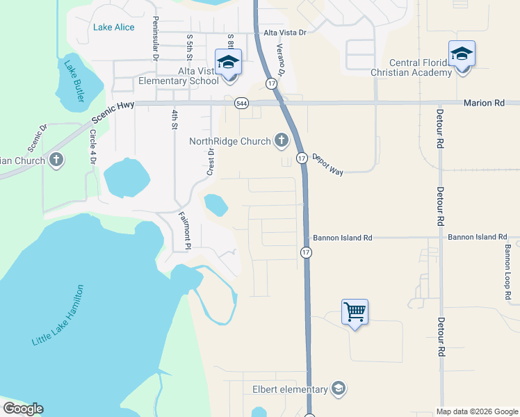 map of restaurants, bars, coffee shops, grocery stores, and more near 3086 Landings Court in Haines City