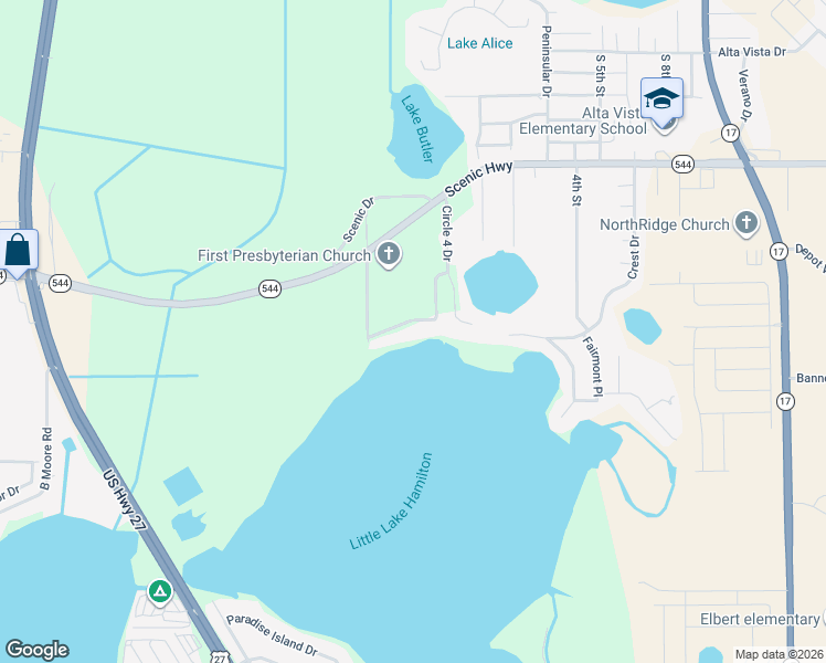 map of restaurants, bars, coffee shops, grocery stores, and more near 200 Spencer Shores Drive in Haines City