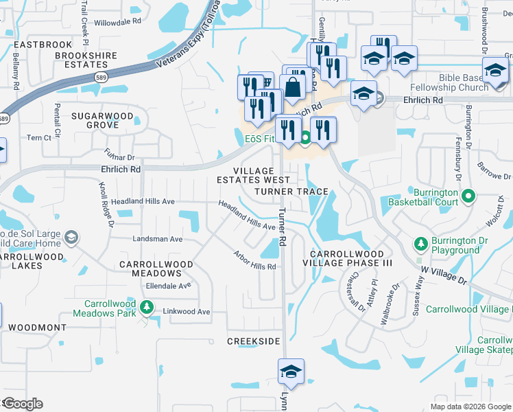map of restaurants, bars, coffee shops, grocery stores, and more near 4914 Oakshire Drive in Tampa