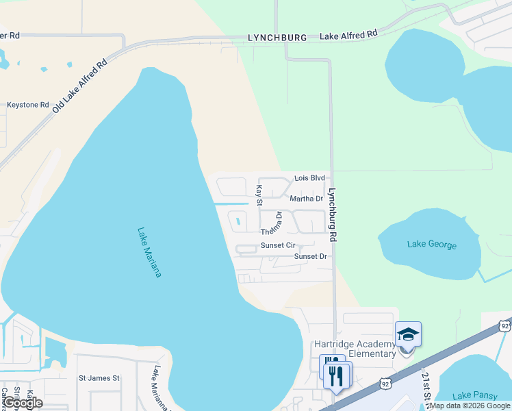 map of restaurants, bars, coffee shops, grocery stores, and more near 2001 Kay Street in Lake Alfred