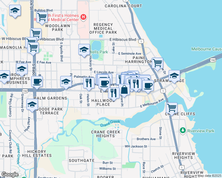map of restaurants, bars, coffee shops, grocery stores, and more near in Melbourne