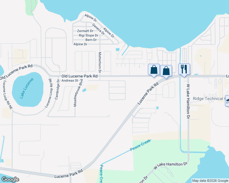 map of restaurants, bars, coffee shops, grocery stores, and more near 6102 Forest Ridge Way in Winter Haven