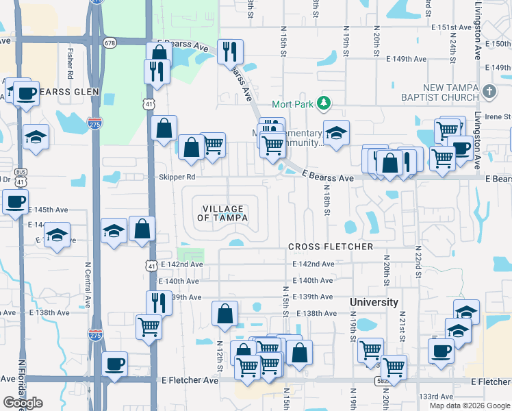 map of restaurants, bars, coffee shops, grocery stores, and more near 1420 4 Seasons Boulevard in Tampa