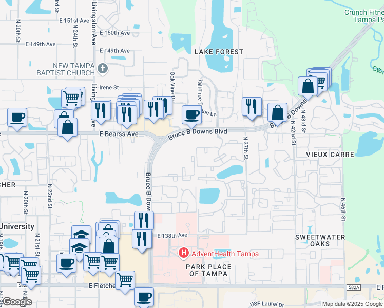 map of restaurants, bars, coffee shops, grocery stores, and more near 3186 Grand Pavilion Drive in Tampa