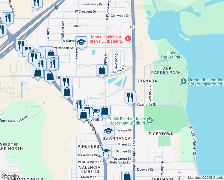 map of restaurants, bars, coffee shops, grocery stores, and more near 2902 North Florida Avenue in Lakeland
