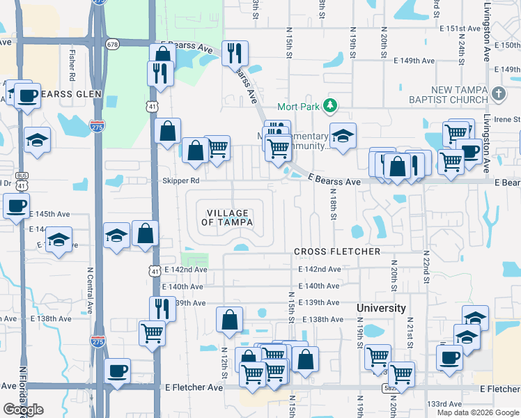 map of restaurants, bars, coffee shops, grocery stores, and more near 1420 4 Seasons Boulevard in Tampa