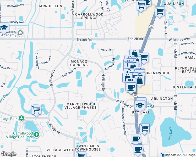 map of restaurants, bars, coffee shops, grocery stores, and more near 4158 Northmeadow Circle in Tampa