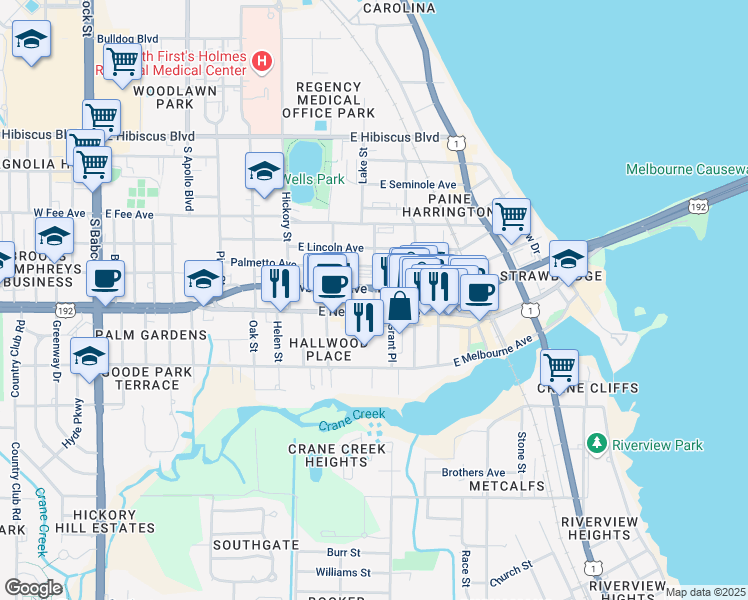 map of restaurants, bars, coffee shops, grocery stores, and more near 1951 Livingston Street in Melbourne