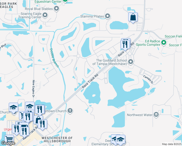 map of restaurants, bars, coffee shops, grocery stores, and more near 14530 Mirabelle Vista Circle in Tampa