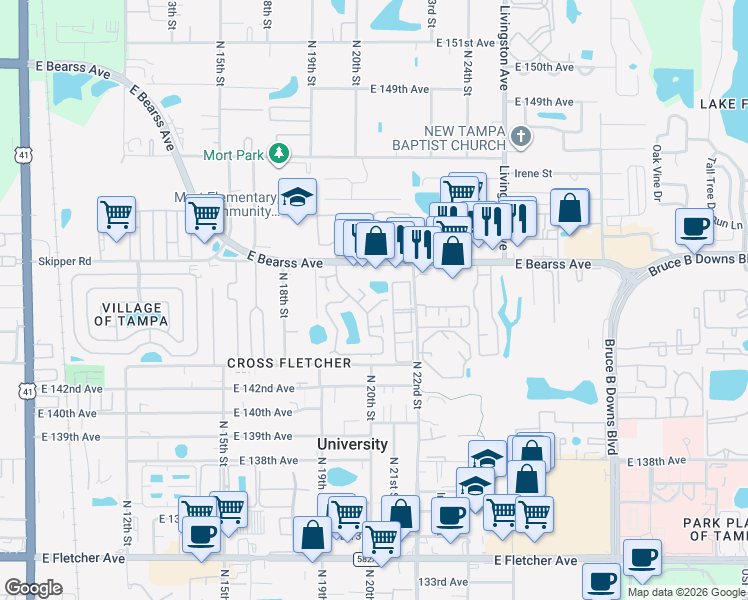 map of restaurants, bars, coffee shops, grocery stores, and more near 2036 Gregory Drive in Tampa