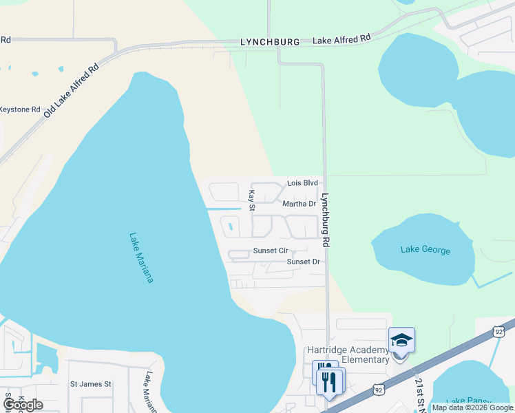 map of restaurants, bars, coffee shops, grocery stores, and more near 2004 Regina Drive in Lake Alfred