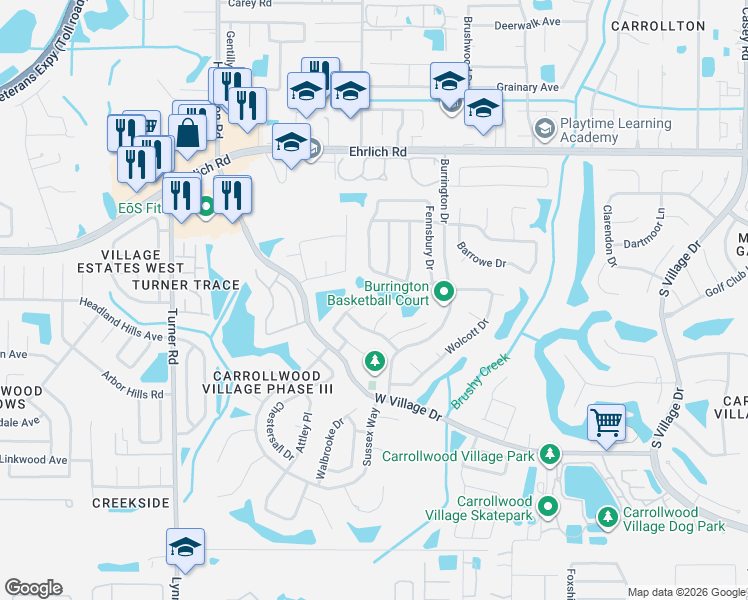 map of restaurants, bars, coffee shops, grocery stores, and more near 14006 Chettle Way in Tampa