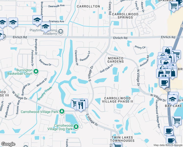 map of restaurants, bars, coffee shops, grocery stores, and more near 14504 Brambie Court in Tampa