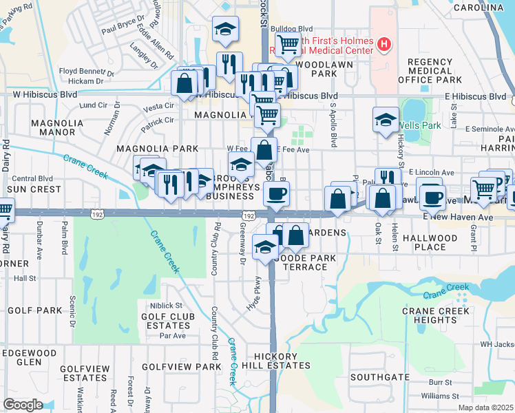 map of restaurants, bars, coffee shops, grocery stores, and more near in Melbourne