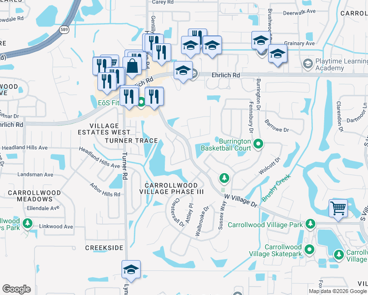 map of restaurants, bars, coffee shops, grocery stores, and more near 14026 Notreville Way in Tampa