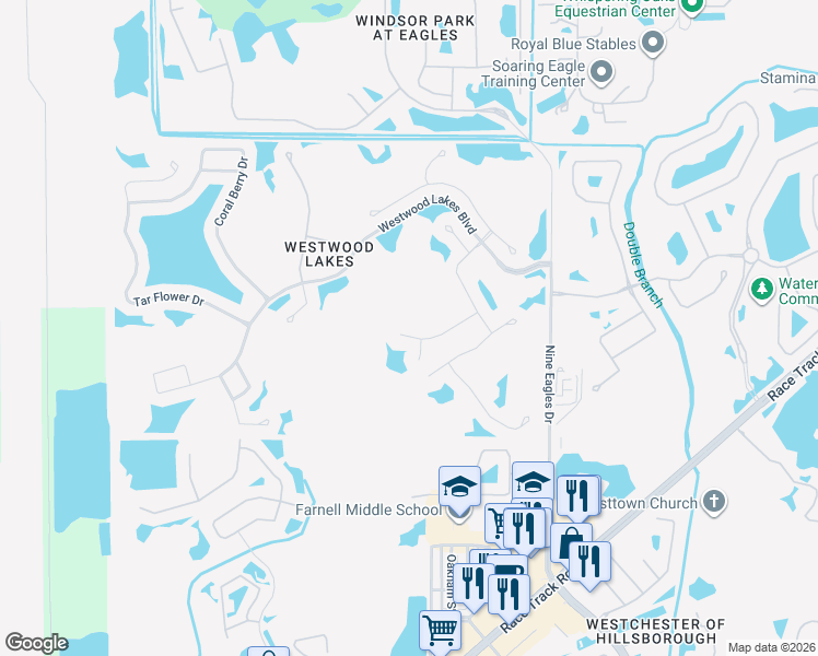 map of restaurants, bars, coffee shops, grocery stores, and more near 14509 Pond Cypress Way in Tampa