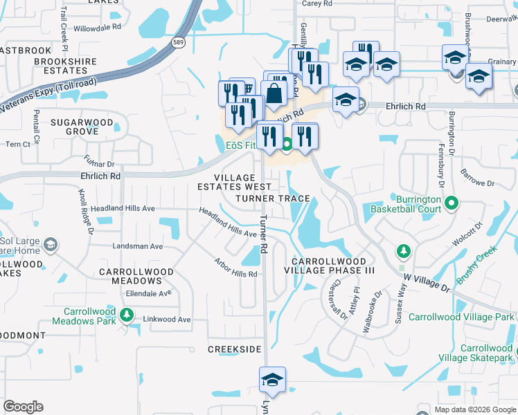 map of restaurants, bars, coffee shops, grocery stores, and more near 4902 Oakshire Drive in Tampa