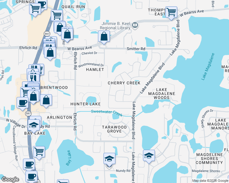 map of restaurants, bars, coffee shops, grocery stores, and more near 3106 Riggs Lane in Tampa
