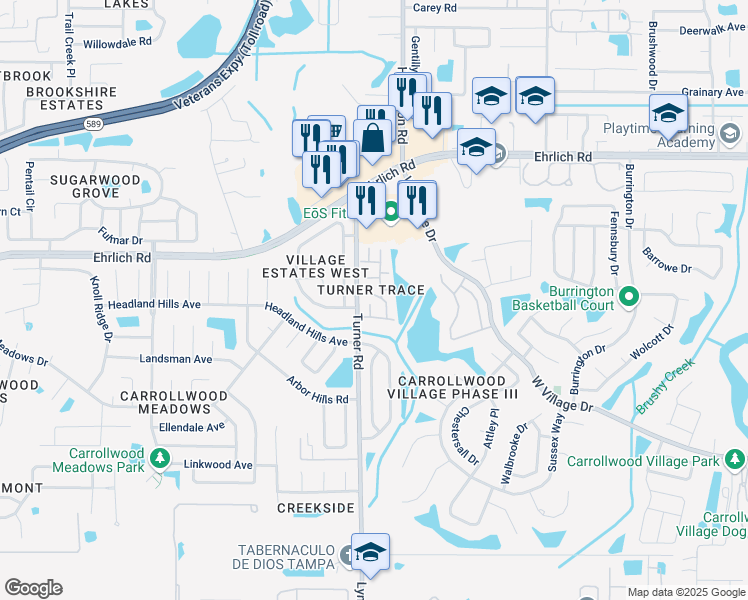 map of restaurants, bars, coffee shops, grocery stores, and more near 5310 Ridgewell Court in Tampa