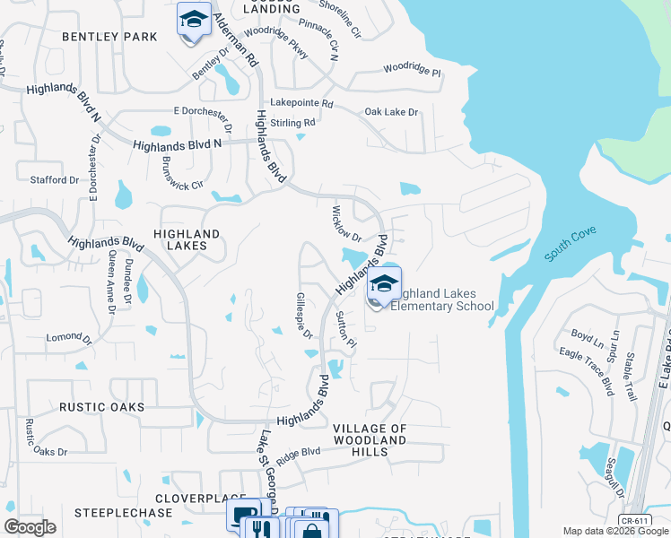 map of restaurants, bars, coffee shops, grocery stores, and more near 1207 Gillespie Drive North in Palm Harbor