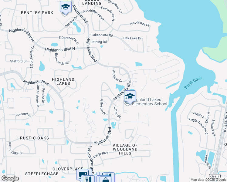 map of restaurants, bars, coffee shops, grocery stores, and more near 1207 Gillespie Drive North in Palm Harbor