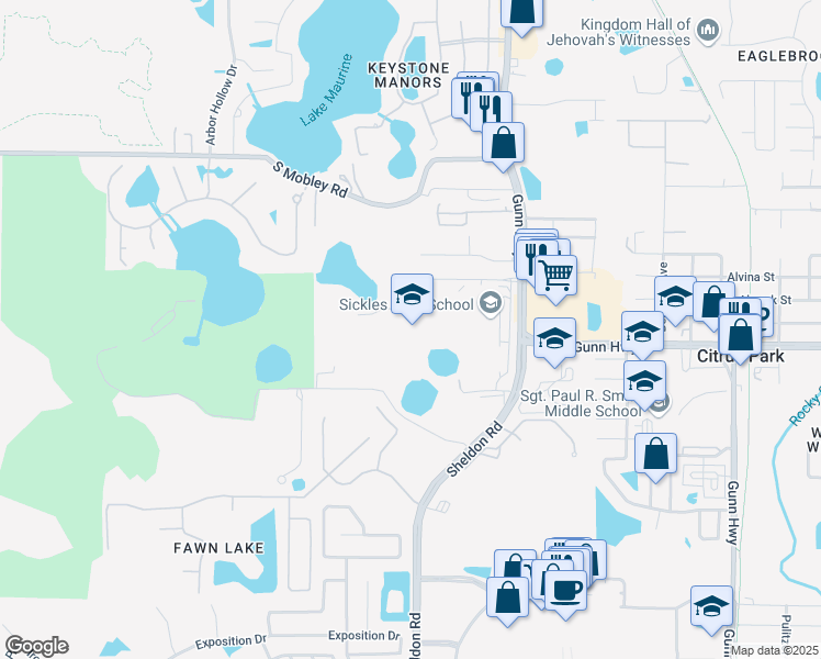 map of restaurants, bars, coffee shops, grocery stores, and more near 7950 Gunn Highway in Tampa