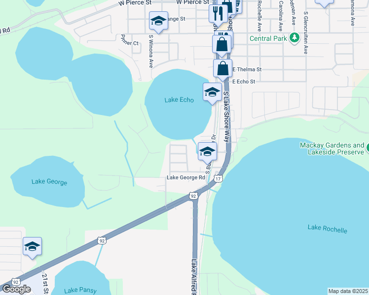map of restaurants, bars, coffee shops, grocery stores, and more near 1115 South Cross Avenue in Lake Alfred