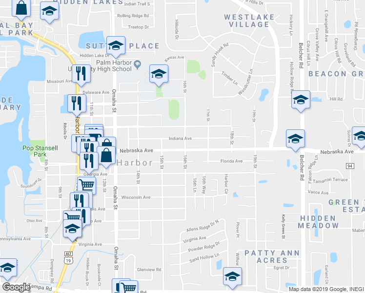 map of restaurants, bars, coffee shops, grocery stores, and more near 1543 Nebraska Avenue in Palm Harbor