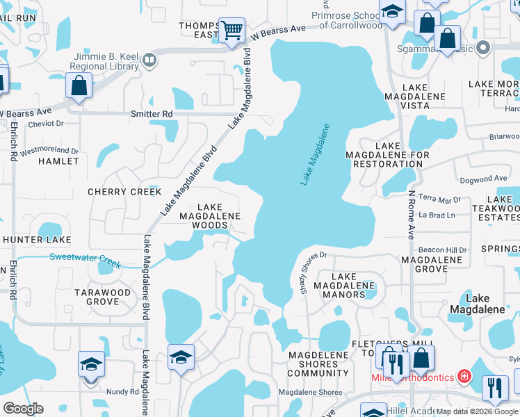 map of restaurants, bars, coffee shops, grocery stores, and more near 2613 Clark Road in Tampa