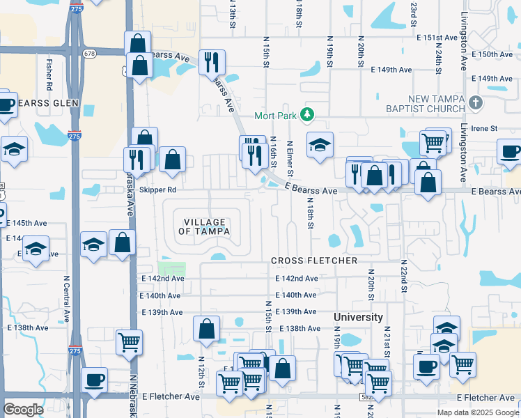 map of restaurants, bars, coffee shops, grocery stores, and more near 14345 Lucerne Drive in Tampa