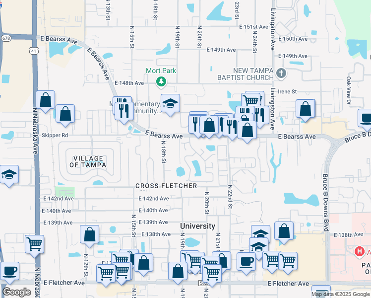 map of restaurants, bars, coffee shops, grocery stores, and more near in University