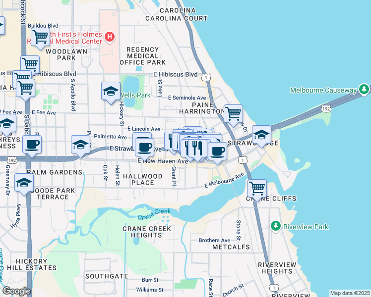 map of restaurants, bars, coffee shops, grocery stores, and more near in Melbourne