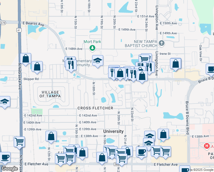 map of restaurants, bars, coffee shops, grocery stores, and more near in University
