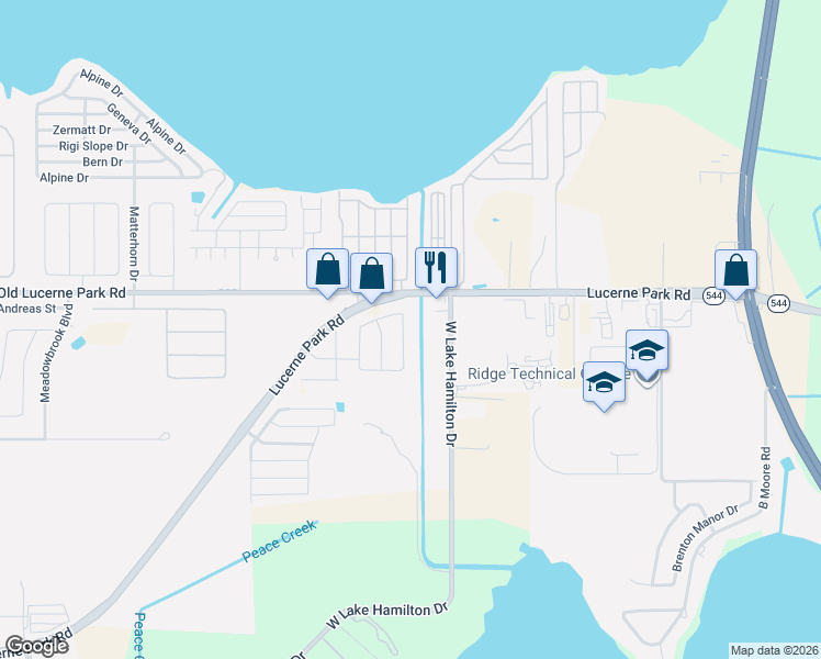 map of restaurants, bars, coffee shops, grocery stores, and more near 7000 Florida 544 in Winter Haven