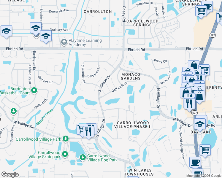 map of restaurants, bars, coffee shops, grocery stores, and more near 14511 Clifty Court in Tampa
