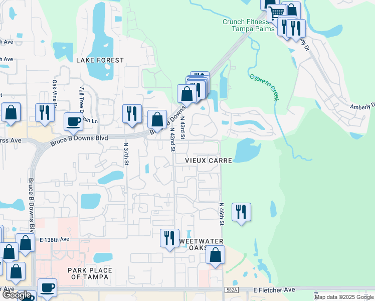 map of restaurants, bars, coffee shops, grocery stores, and more near 14507 Valor Circle in Tampa