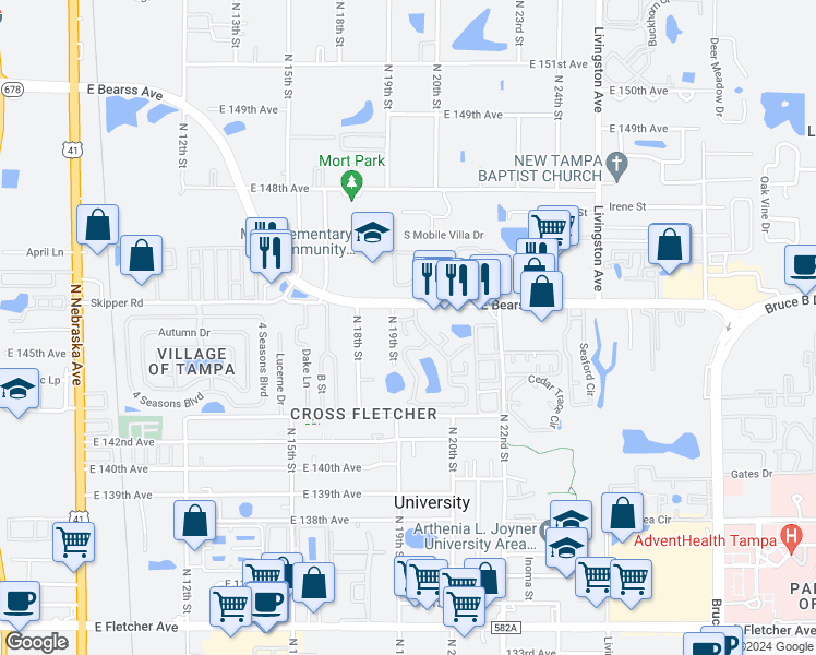 map of restaurants, bars, coffee shops, grocery stores, and more near in University