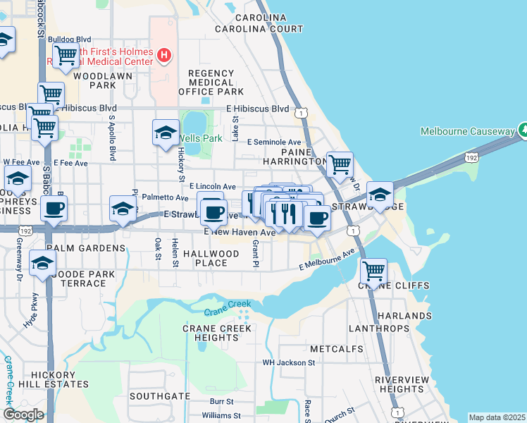 map of restaurants, bars, coffee shops, grocery stores, and more near in Melbourne