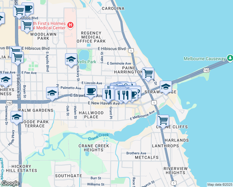 map of restaurants, bars, coffee shops, grocery stores, and more near in Melbourne