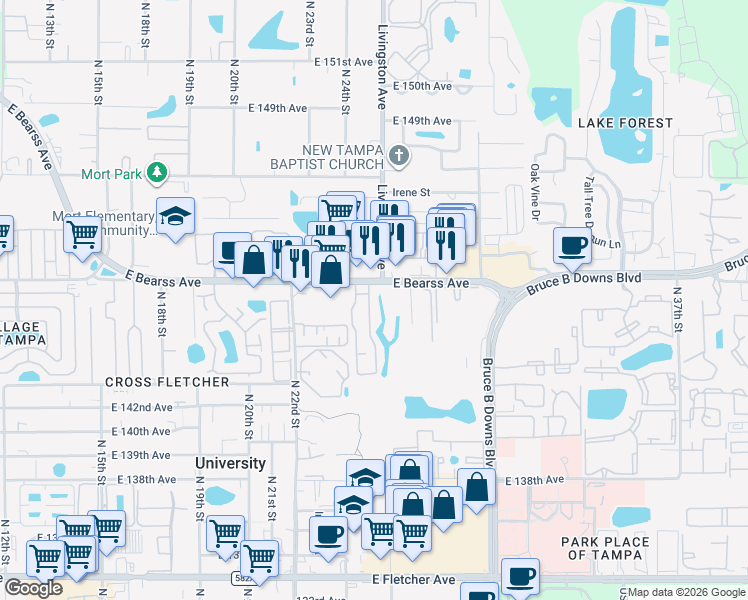 map of restaurants, bars, coffee shops, grocery stores, and more near 14566 Seaford Circle in Tampa