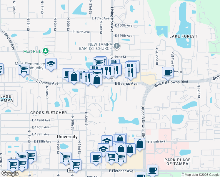 map of restaurants, bars, coffee shops, grocery stores, and more near in University