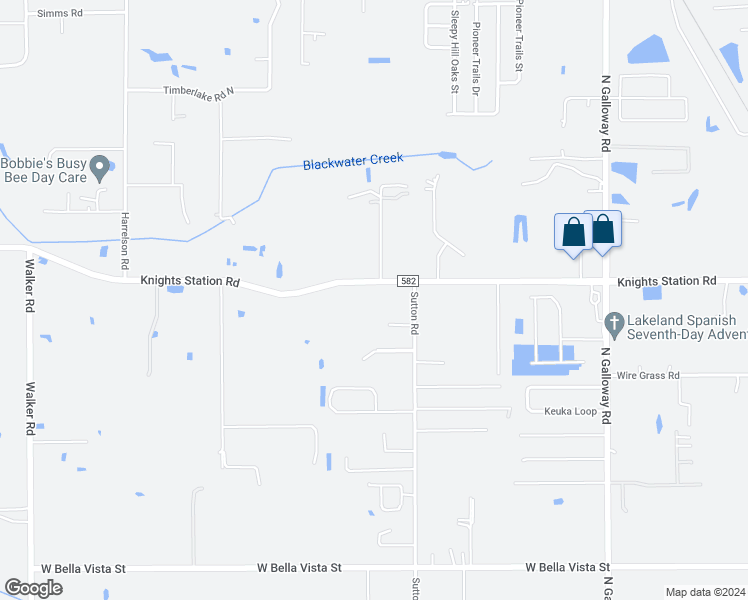 map of restaurants, bars, coffee shops, grocery stores, and more near 3434 Knights Station Road in Lakeland