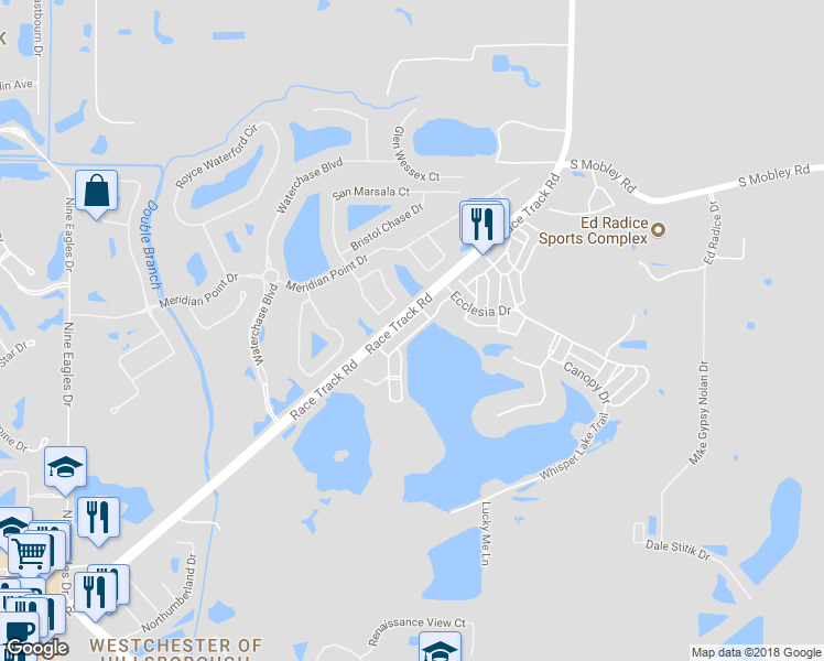 map of restaurants, bars, coffee shops, grocery stores, and more near 14632 Bournemouth Road in Tampa