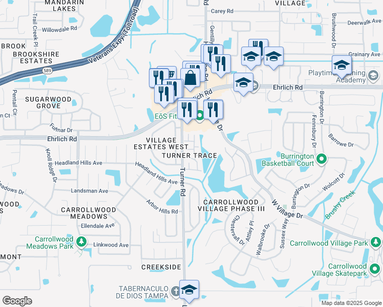 map of restaurants, bars, coffee shops, grocery stores, and more near 5204 Turnbury Court in Tampa