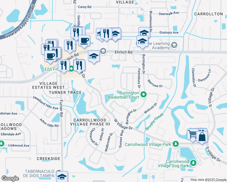 map of restaurants, bars, coffee shops, grocery stores, and more near 14115 Stonegate Drive in Tampa